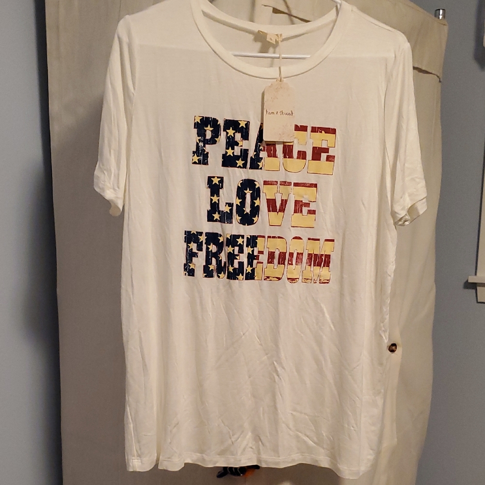 Hem & Thread White Tee with Peace Love Freedom Graphic